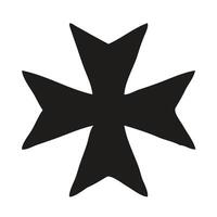 A minimalist, stylized Christian cross design, set within concentric circles on a solid black background. vector