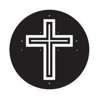 A stylized, black and white graphic of a cross, set within a circular frame. vector
