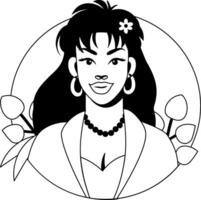 Hippie woman illustration in glyph style vector