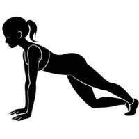 Woman transitioning from plank to Chaturanga pose during exercise vector