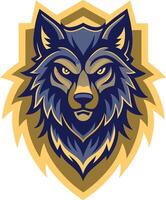 the wolf head on a shield design vector