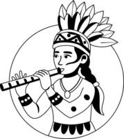 A glyph illustration of a native girl playing flute vector