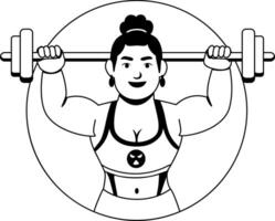 A glyph illustration of a strong woman doing exercise with dumbbells vector