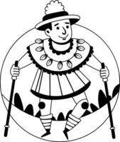 A glyph illustration of a folk character doing traditional dance with sticks vector