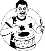 Muertos drummer beating drum with sticks illustration in glyph style vector