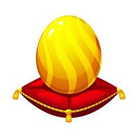 Golden egg on red award pillow. Easter gold egg, game symbol vector