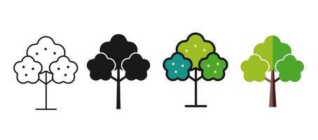 Tree Icons and Minimalist Adaptive Logotypes. Linear, Silhouette, and Flat Geometric Designs vector