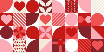 Geometric Valentine's Day banner with simple primitive shapes and holiday symbol. Vintage wallpaper with basin forms. illustration. vector