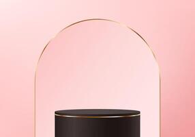 Pink background 3d with black podium space for selling products on the website. Display of cosmetic products. Stage or podium. Product display background. illustration. vector