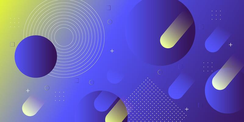 Abstract geometric background with bright blue and yellow gradient design. Colorful two-tone circle pattern elements. Eps10