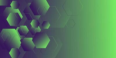 Abstract 3D background with purple and green gradient colors. Hexagonal pattern overlay shapes with lines. Cool design. Eps10 vector