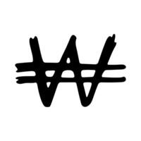 Hand drawn won currency symbol. Brush stroke doodle. Single element for design 5 vector