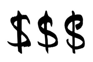 Hand drawn dollar currency symbol set Brush stroke doodle Single element for design 5 vector