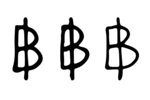 Hand drawn thai baht currency symbol set Brush stroke doodle Single element for design 5 vector