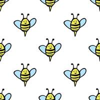 Seamless pattern with happy bees doodle for decorative print, wrapping paper, greeting cards, wallpaper and fabric 5 vector