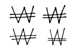 Hand drawn won set Brush stroke doodle Single element for design 5 vector