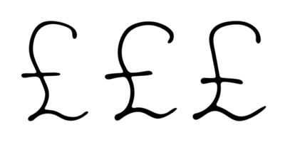 Hand drawn british pound currency symbol set Brush stroke doodle Single element for design 5 vector