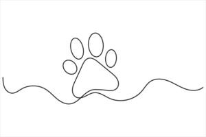 Dog paw single line drawing of isolated outline illustration vector