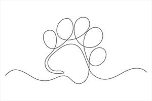 Dog paw single line drawing of isolated outline design vector