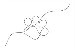 Dog paw single line drawing art of isolated continuous outline icon vector