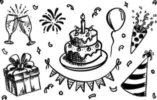 Birthday Hand Drawn Illustrations With Various Symbols vector
