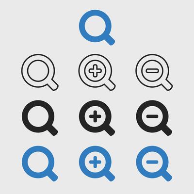 Search, Zoom In Zoom Out Icons Set Background
