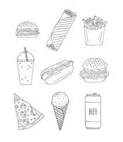 Set of hand drawn sketch fast foods vector