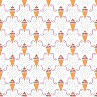 Ice cream cone, choco rainbows with doodle fireworks on white background. vector