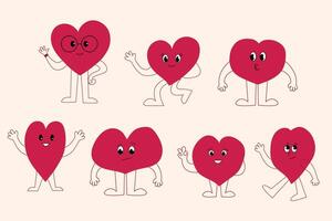 Cute hearts with faces. Isolated polygonal face with eyes and emotions. Heart - hand drawn characters. Funny cartoon abstract characters - heart vector