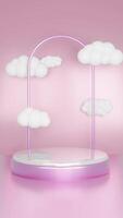 3d pink podium and clouds minimal product display background, pink podium. Product visualization on the platform. video