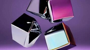 Dynamic Reflection of Metallic Cubes Footage Showcasing Color Transitions video