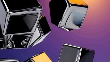Metallic Cubes Dropping in Slow Motion Footage with Colorful Background video