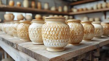 A row of vases on a table photo
