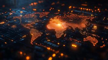 3d isometric map illustration global data points and tech icons symbolizing digital connectivity and worldwide technological advancements photo