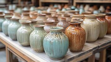 A row of vases on a table photo