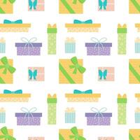 Yellow and green gift boxes flat seamless pattern vector