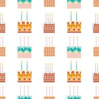 Slices of birthday cakes with candles seamless pattern vector