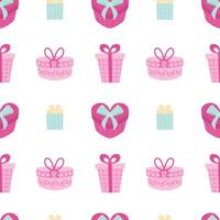 Gift boxes pink colors with bows seamless pattern vector