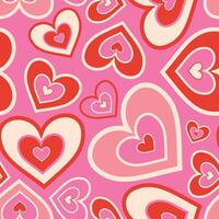 Pink retro playful pattern with hearts vector