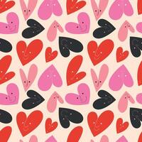 Funny hearts with faces seamless pattern vector