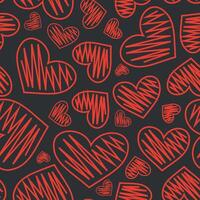 Black pattern with red hearts vector