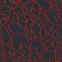 Black seamless pattern with red hearts for Valentine's Day vector