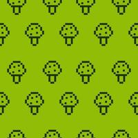 Mushrooms in pixel game style. Mobile game conseptual pattern. Flat seamless background. vector