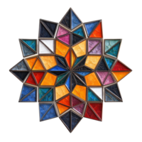 Mosaic tile design featuring geometric shapes in vibrant colors, creating decorative star pattern. This artwork showcases intricate craftsmanship and artistic expression png