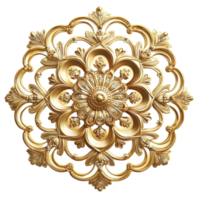 Intricate golden mandala design featuring swirling patterns and floral elements, showcasing elegance and craftsmanship. Perfect for decorative purposes and artistic inspiration png