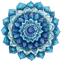 Ocean themed mandala with intricate blue and teal tones, featuring swirling patterns and delicate details that evoke sense of calm and tranquility png
