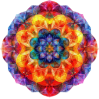Vibrant mandala design featuring kaleidoscope of colors, showcasing intricate patterns and flowing shapes that evoke sense of harmony and creativity png
