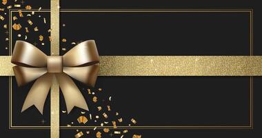 Luxury black background with gold bow. Elegant template for card, coupon, certificate. Empty gift voucher with place for text. vector