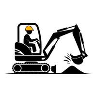 Simple Vectors Illustration of a Compact Excavator in Action