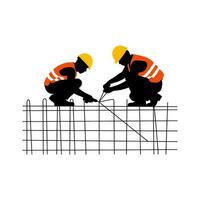 Construction Workers Installing Reinforcement Bar on Fence vector